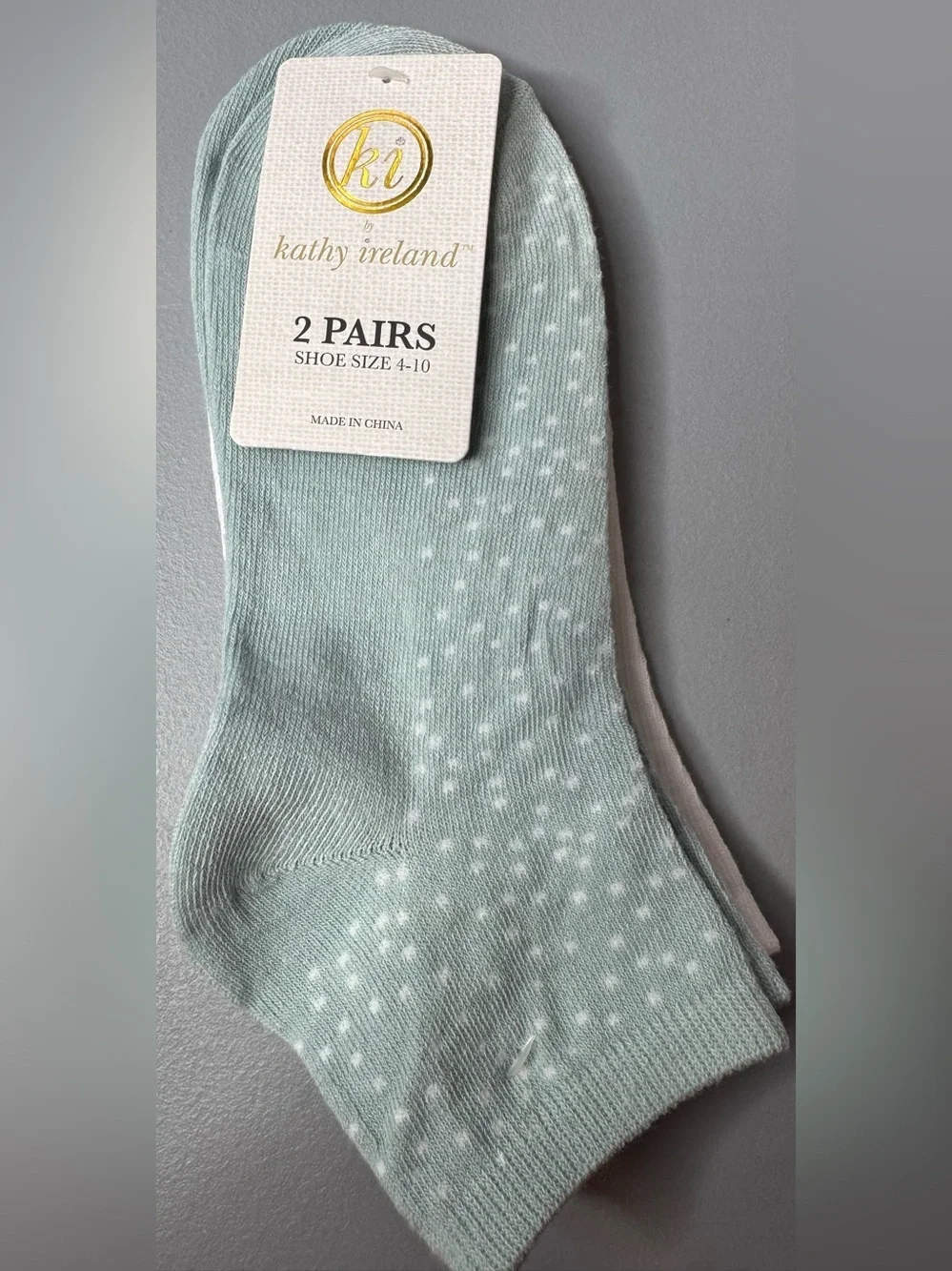 kathy ireland pastel Mint Green No-Show polka Dot Socks and white - 2-pack